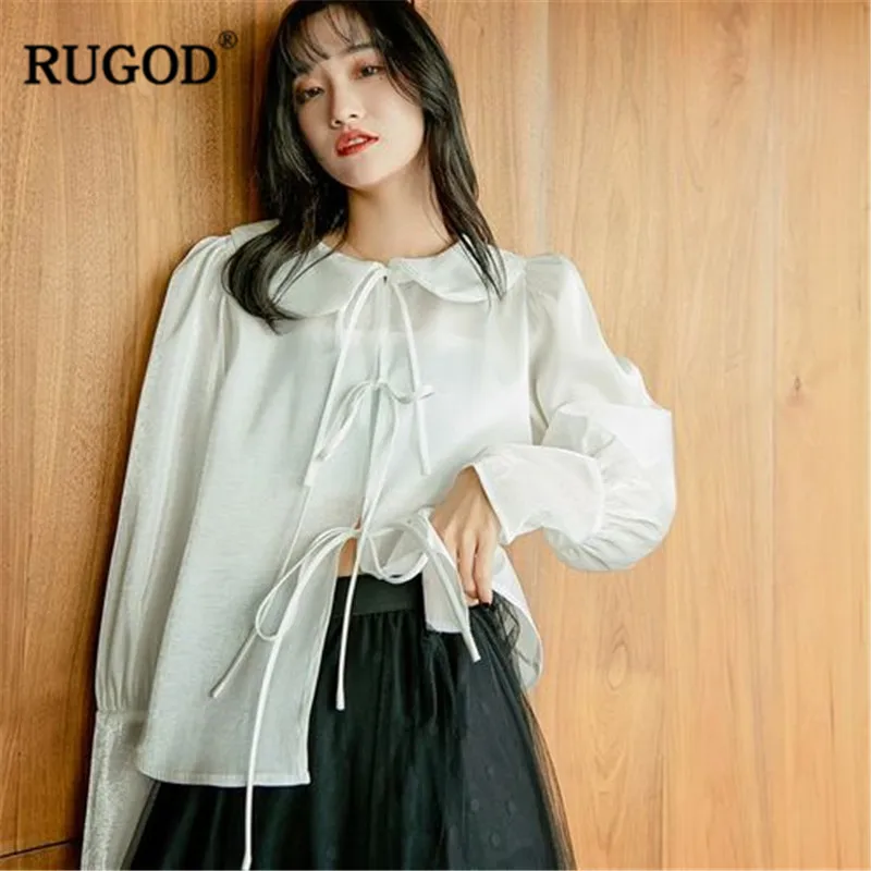 RUGOD элегантная рубашка в японском стиле кимоно Женская милая блузка на шнуровке с