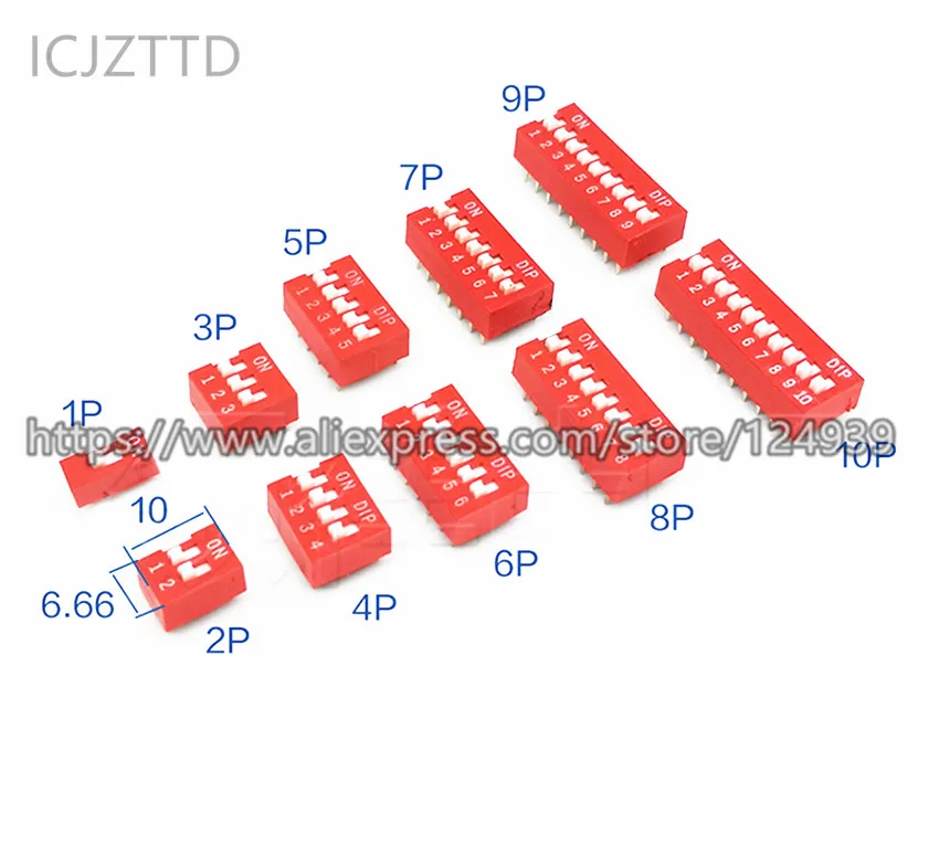 Новый переключатель прямых кодов DIP switch красного цвета DS-1P/2P/3P/4P/5P/6P/7P/8P/9P/10P/12P