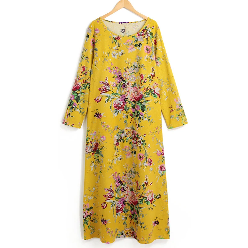 Для женщин ретро большого размера с длинными рукавом свободное цветочным