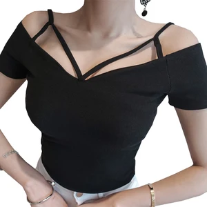 Женская хлопковая Футболка Gkfnmt с вырезом лодочкой, Клубная пикантная футболки с коротким рукавом с вырезом-лодочкой в стиле Харадзюку, лето 2021