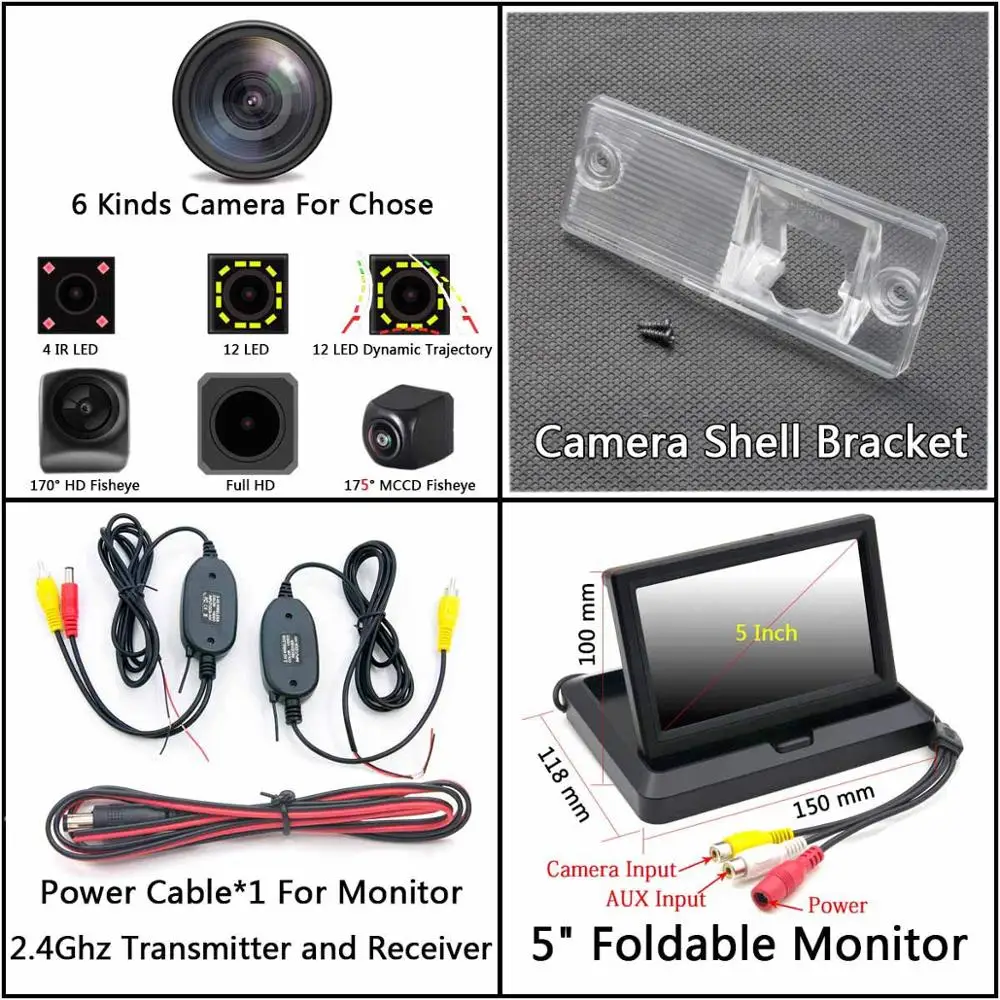 Cam Wireless 5 Fold 175 градусов 1080P Fisheye задний вид автомобиля Камера для кіа Cerato Рио 2002 2003 2004 2005 2006 2007 2008 2009 2010 2012 2013 - Название цвета: Cam Wireless 5 Fold