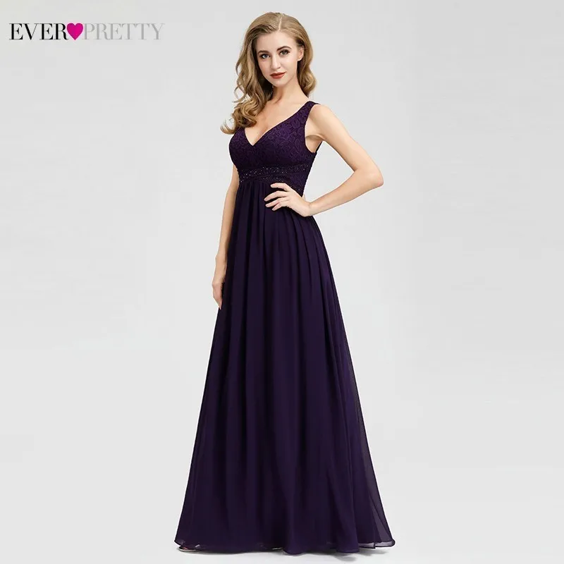 Элегантные темно фиолетовые платья подружки невесты Ever Pretty A Line с v образным