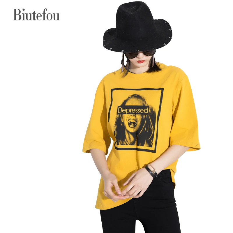 2017 Новая мода свободные Футболки Женщины О-Образным Вырезом Личность девушки