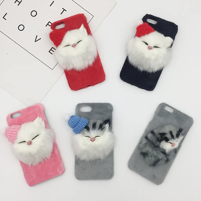 Вeчeринки yкрaшeнa милый кот пушистый меховой чехол для телефона iPhone X XS Max XR DIY милые