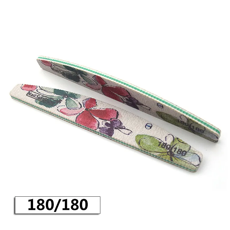 180 180 grit 25 шт./лот детская одежда на рост 80, 100/150/180/240/320 Грит моющиеся пилочка для ногтей semilune в форме банана для ногтей брусок для шлифовки с цветочным принтом набор файлов - Цвет: 180 180 grit