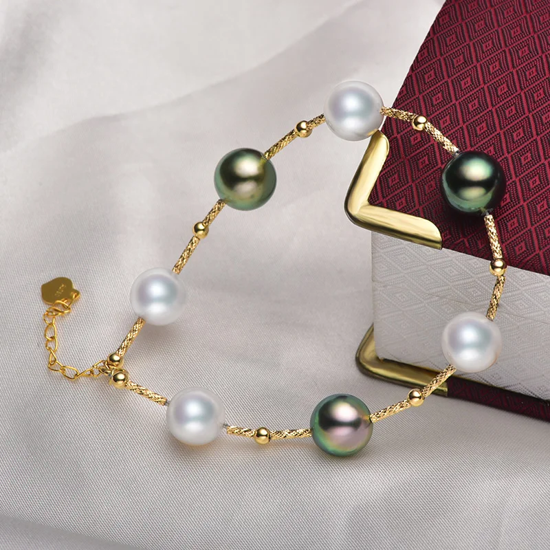 [YS] Бесплатная доставка жемчужный браслет с морской водой 8-9 мм Tahitian &amp Akoya 18 k