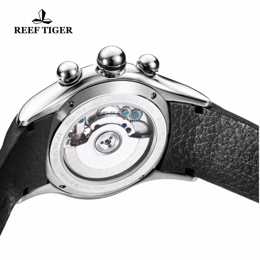 Часы Reef Tiger мужские механические кожаные деловые автоматические Роскошные