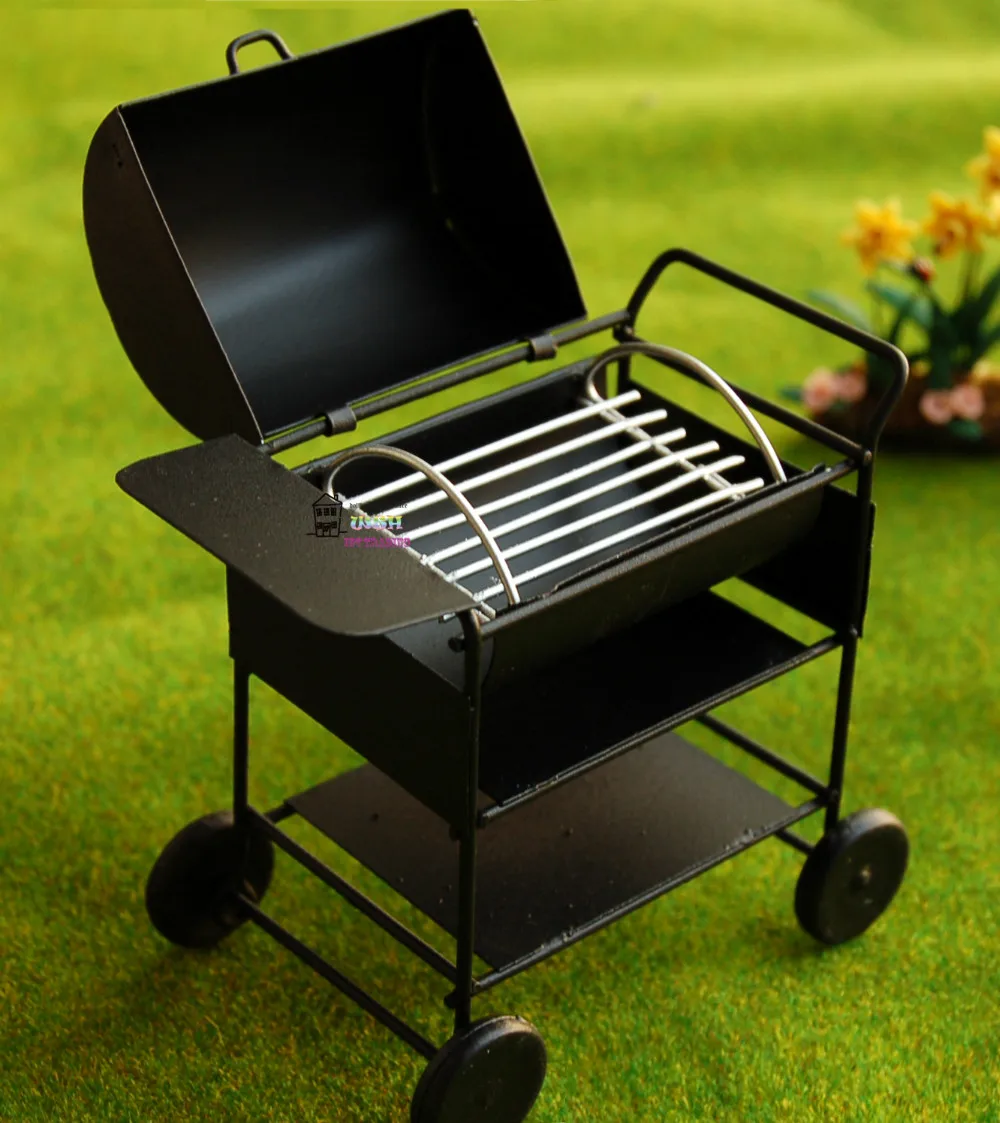 1:12 Dollhouse miniature Metal Black Square Outdoor Ovens Dolls Accessories BBQ Grill Cart Classic toys | Игрушки и хобби