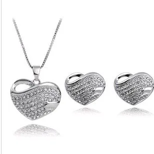 Модный комплект из серег и ожерелий со стразами сердечком CS4|rhinestone heart|heart