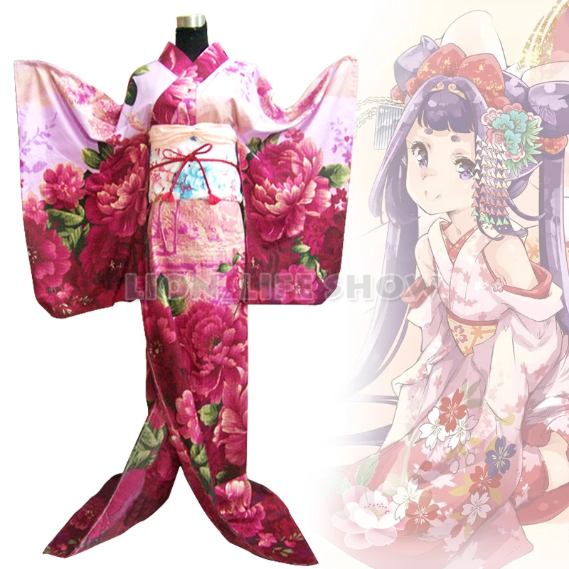 Традиционное японское женское кимоно Geisha с красным цветочным рисунком для