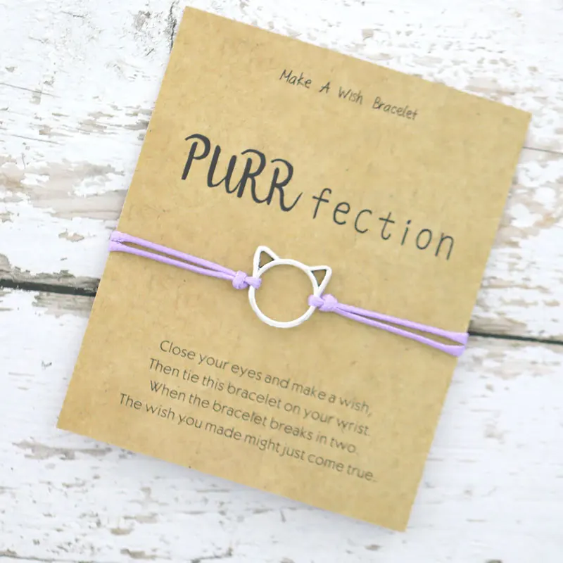 Purple Милое животное, кошка, очаровательный браслет для мужчин и женщин, наилучшие пожелания, кошачьи ювелирные изделия, регулируемое украшение, животное, кошка, подарок для влюбленных с картой - Окраска металла: Purple
