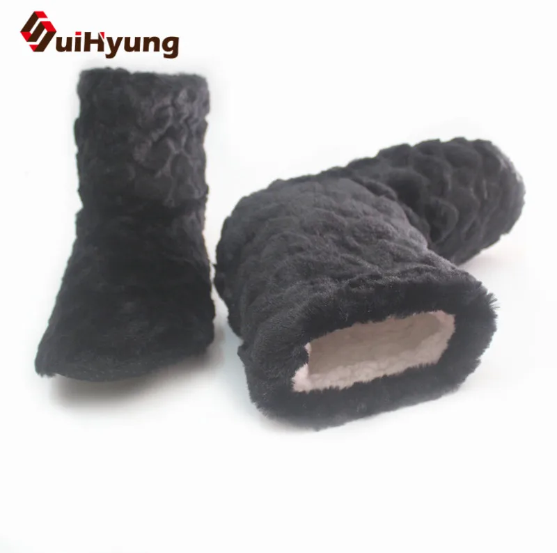 Suihyung/домашние тапочки; зимняя теплая мягкая хлопковая обувь из флока; однотонные женские плюшевые тапочки; нескользящая домашняя обувь на плоской подошве