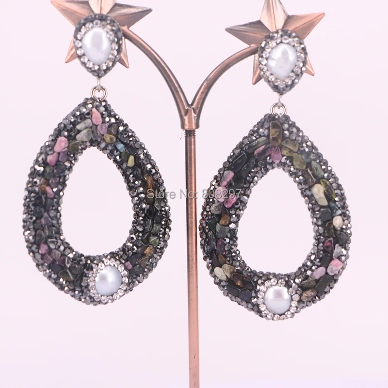 

For Women 4Pairs Pearl Stone Pave Rhinestone Water Drop dangle Earrings