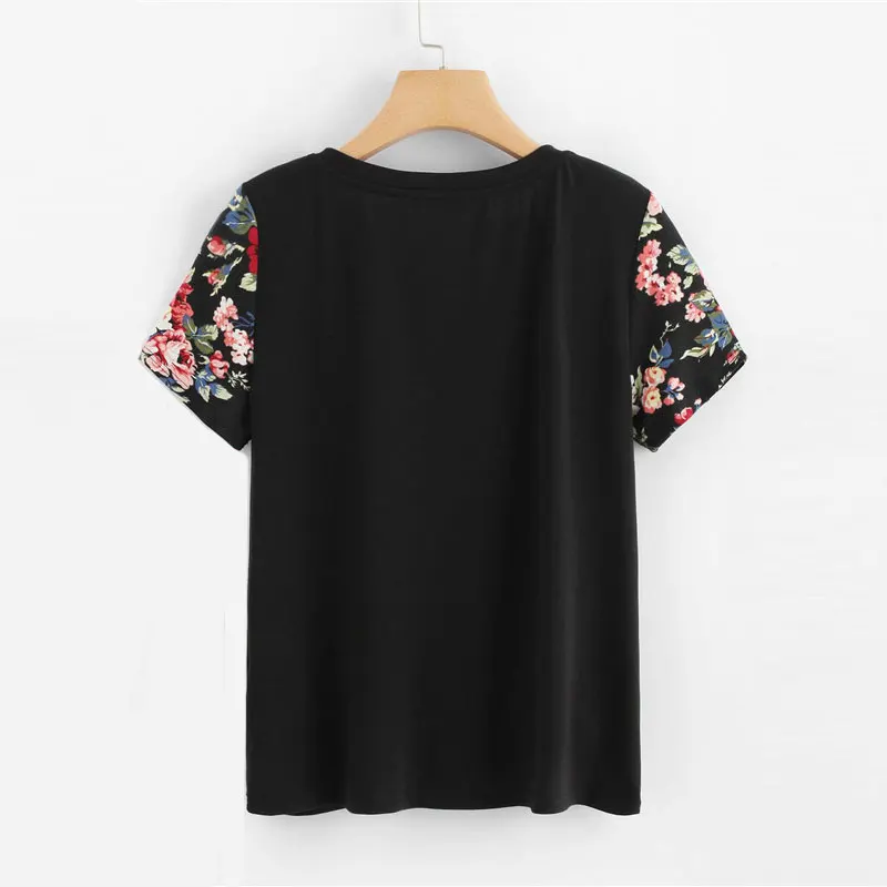 SHEIN Модная Футболка С Цветочным Принтом Цветочные Женские Повседневные Летние Топы С Коротким Рукавом