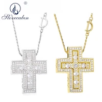slovecabin 925 sterling silver luxulry double cross move d letter chain belle epoque zircon pendant necklace jewelry japan