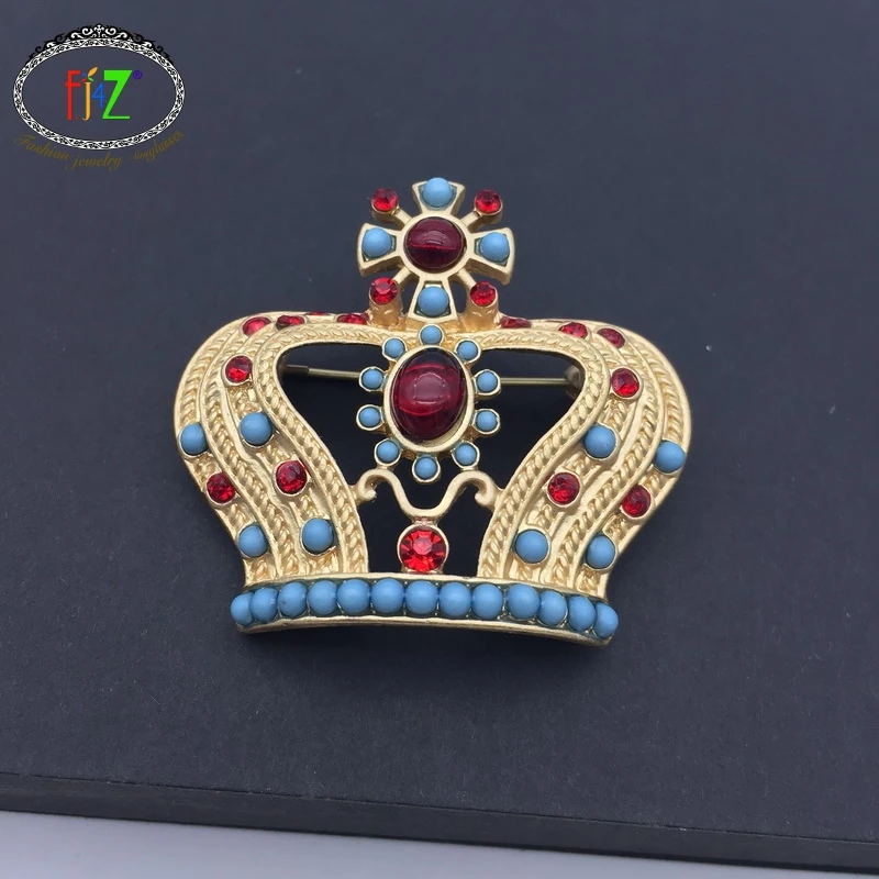 F.J4Z новые модные роскошные красные бусины в форме короны броши для женщин пальто