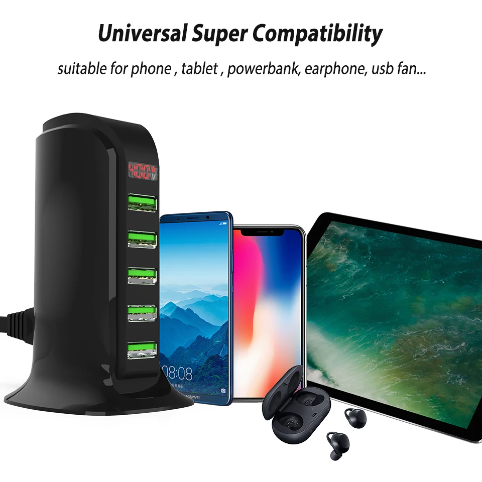 5 Порты и разъёмы зарядное устройство usb multi концентратор светодиодный Дисплей зарядка через usb док-станция Универсальный держатель для мобильного телефона для рабочего стола, настенные домашние зарядные устройства EU штепсельная вилка стандарта США