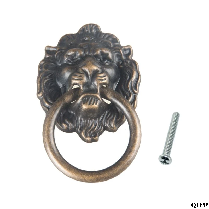 7HH1103937-1 Antique Bronze Lion Head Pulls for Dresser Drawer Cabinet Door Handles Knobs Jun20 - Цвет: 7HH1103937-1