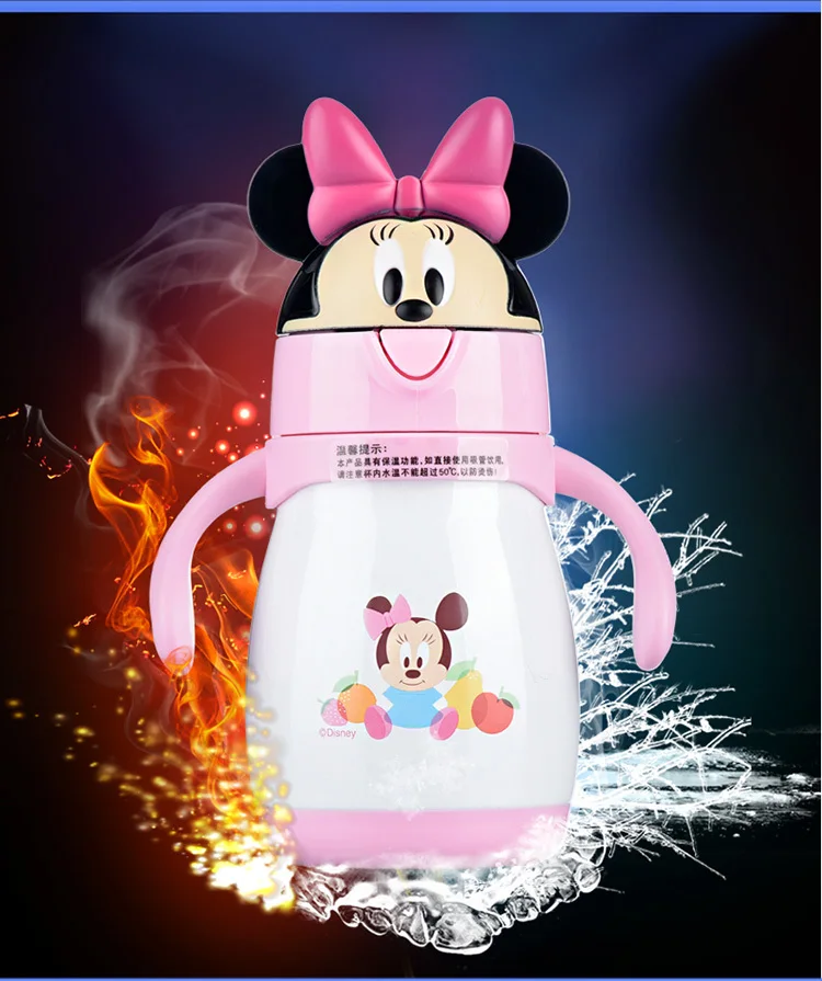 Disney 240 мл Минни Маус, милая Минни Микки Детская кружка для кормления с соломой дети учатся для кормления питья бутылка с ручкой, детский учебный Поильник