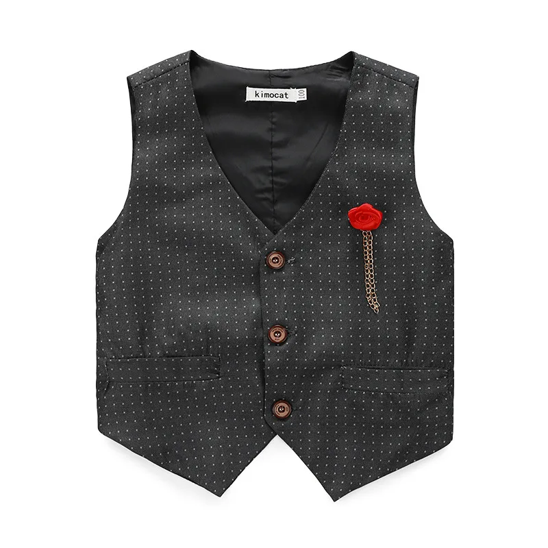 free shipping wholesale newest gentleman fashion white paoka dot Vest red brooch shirt trousers 3pc Set boys clothing sets |