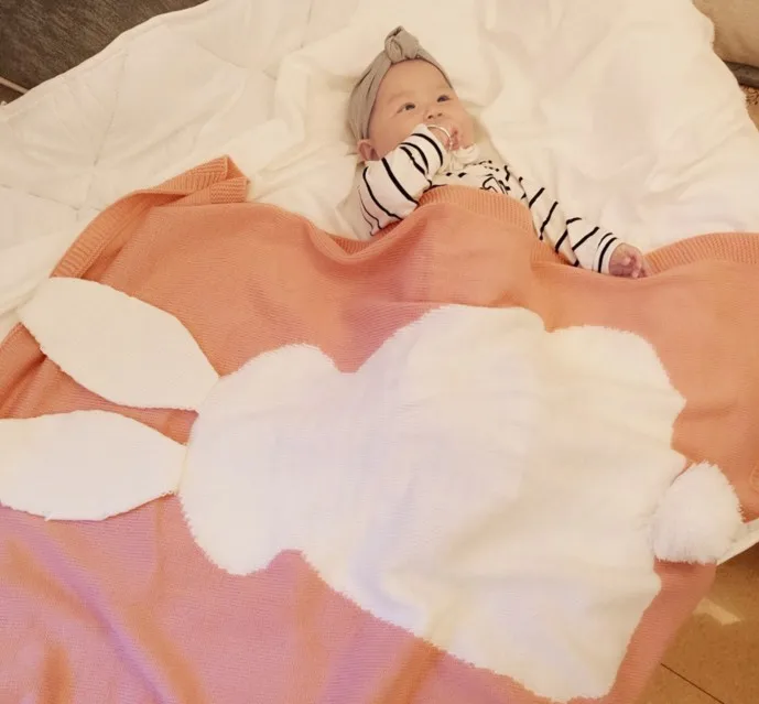 pink 73*108 см детские постельные принадлежности для малышей, Вязаное детское одеяло, мягкое одеяло для новорожденных с большими заячьими ушками, пеленание детей, подарочное одеяло для девочек - Цвет: pink
