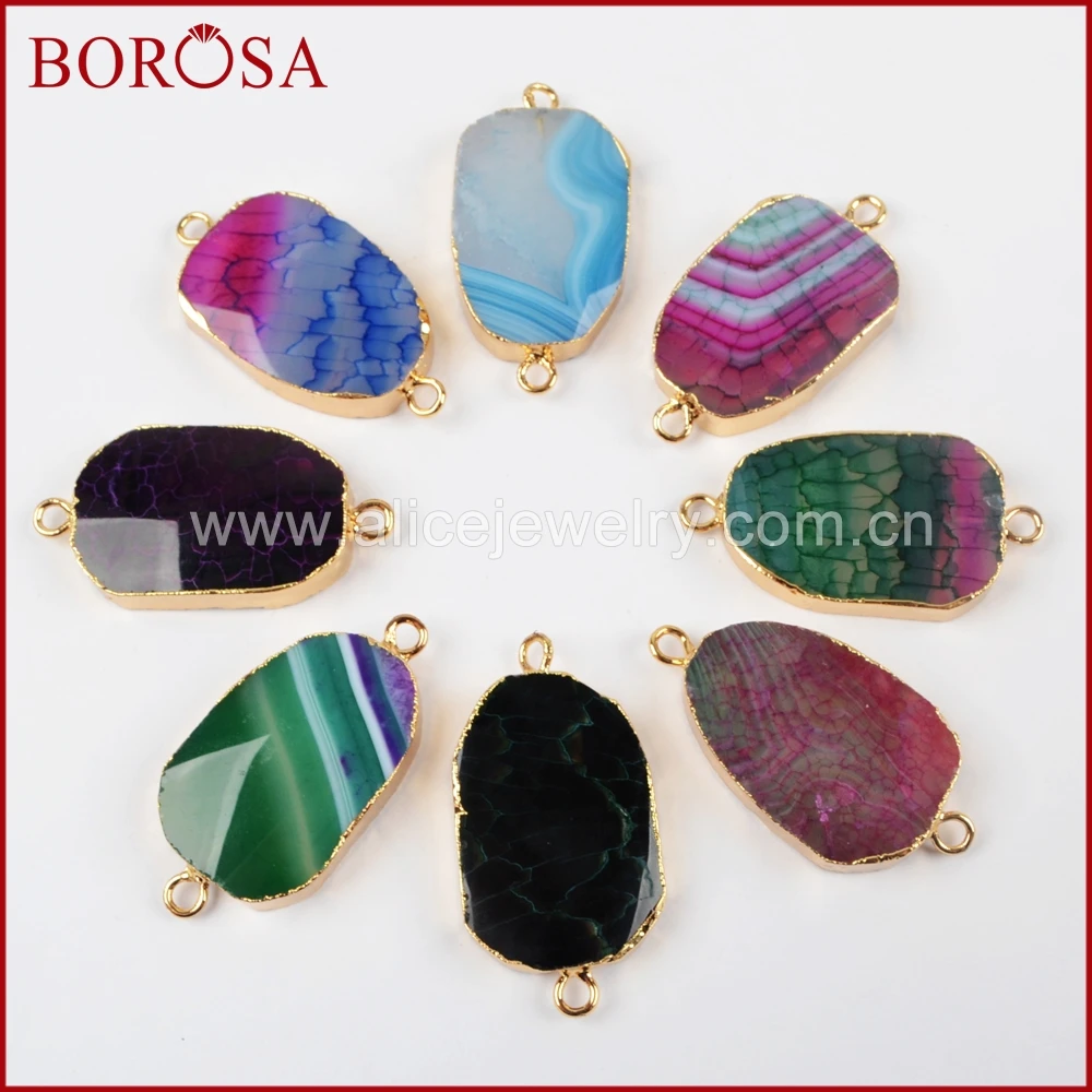 BOROSA новый золотой цвет полированный Радуга оникс огненный Агат Соединитель