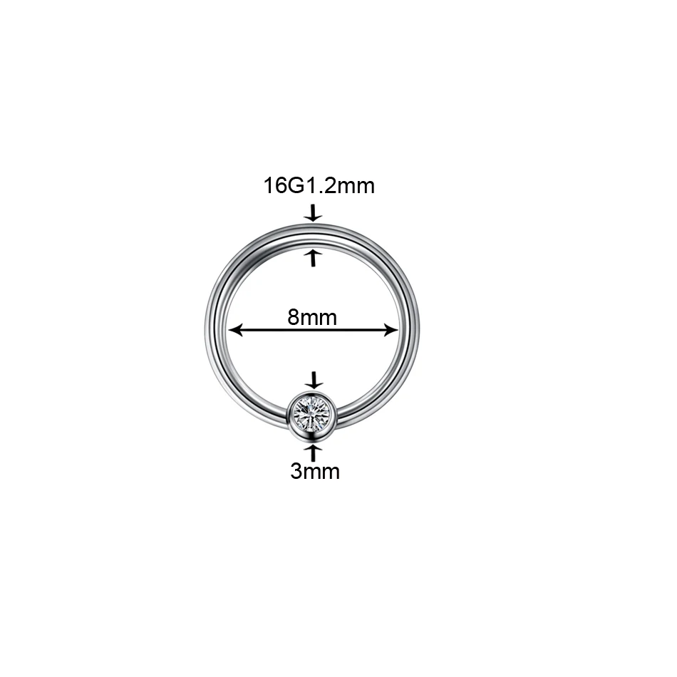 Ball Gem 1.2x8x3mm 1 шт. титановый пирсинг для носа драгоценный камень для сосков, губ, бровей кольцо для носа анодированного цвета Daith Rook Ушная перегородка спиральная трагус пирсинг 16 г - Окраска металла: Ball Gem 1.2x8x3mm