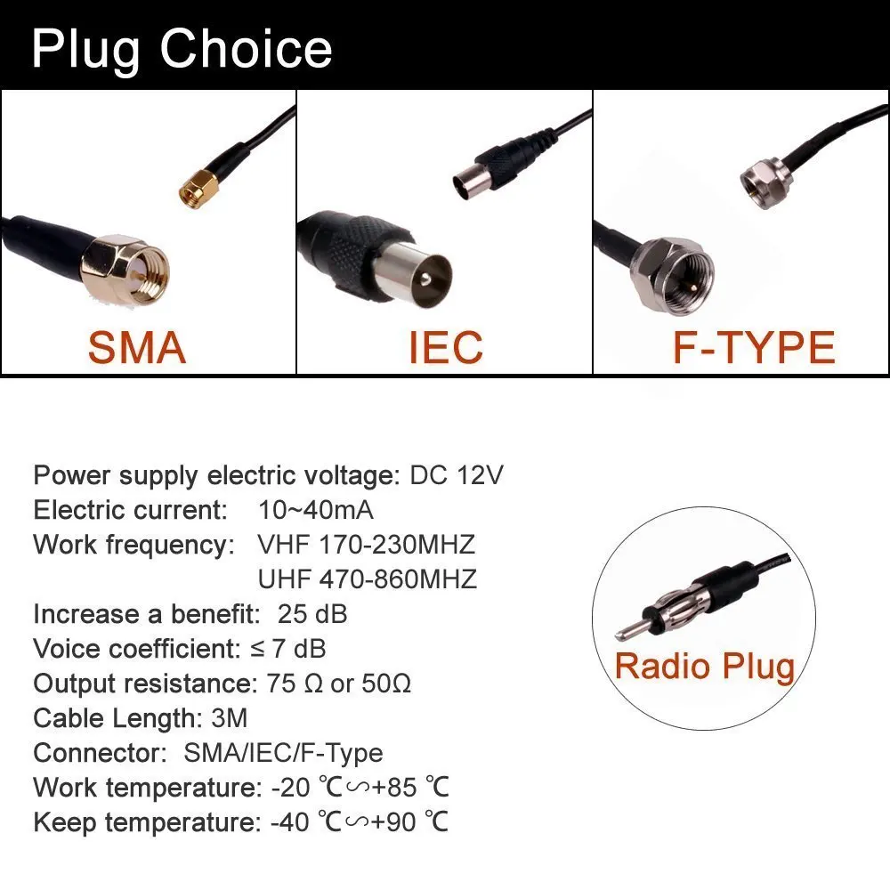 Усилитель сигнала SMA + Coax с FM антенной цифровой ТВ усилитель DVBT ATSC ISDB аналоговый