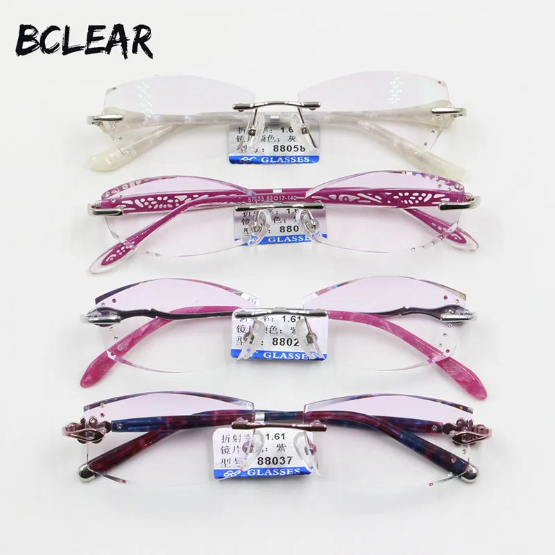 Женские очки без оправы BCLEAR с алмазным кристаллом готовые по рецепту 1 61