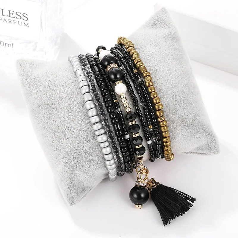 Bohemian Multi-layer Colorful Weave Round Beaded Tassel Bracelet Retro Rice Adjustable Rope Ethnic Bangles Wholesale | Украшения и