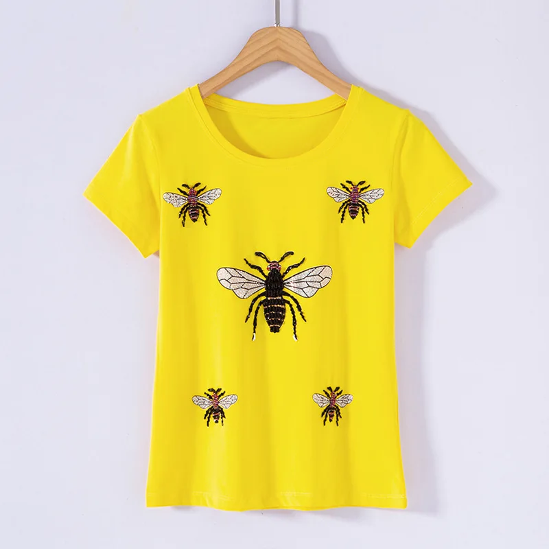 Yellow Tshirt BabYoung/женские летние топы, футболка с рисунком медовых пчелок, хлопковая футболка с короткими рукавами и круглым вырезом, футболки Harajuku Femme - Цвет: Yellow Tshirt