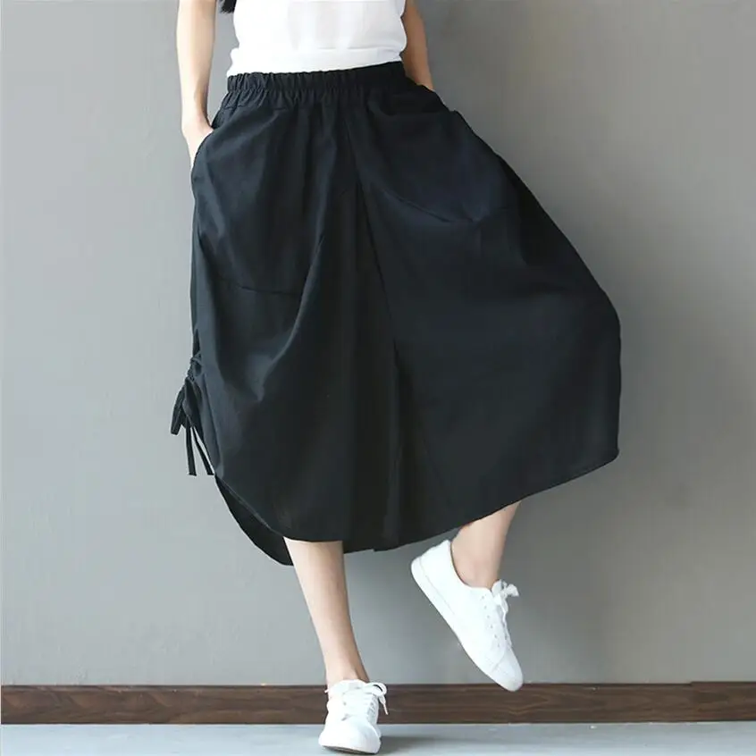 Женские широкие брюки с поясом на резинке черные повседневные свободного покроя