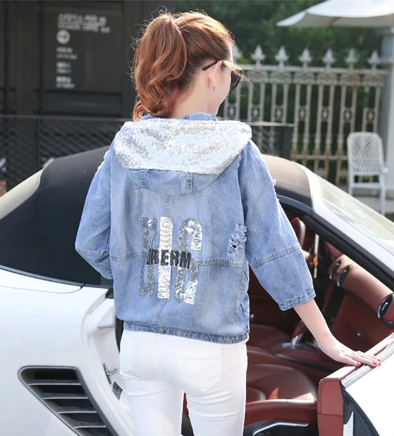 Куртка женская джинсовая с отверстиями Модный повседневный приталенный рваный