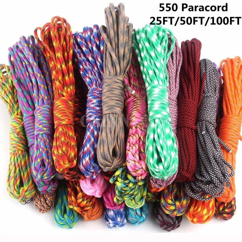 

50Pcs/Lot 100FT/Pcs 200colors Paracord 550 Parachute Cord Lanyard Rope Mil Spec Type III 7 Strand 550 4mm Rope 100FT Paracord
