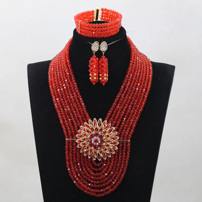 

Chunky Jewelry Sets Charms Red Crystal Beads New Brooch Necklace Earrings Set for Women Anniversary Gift Free ShippingABH212