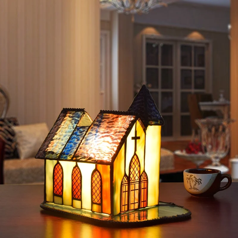 Европейский стиль креативное винтажное витражное стекло Lampara De Mesa Lampe Chevet Chambre Abajur