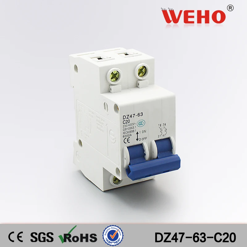 DZ47 63 C20 миниатюрный автоматический выключатель 2P 20A|circuit breaker|miniature circuit breaker20a breaker |
