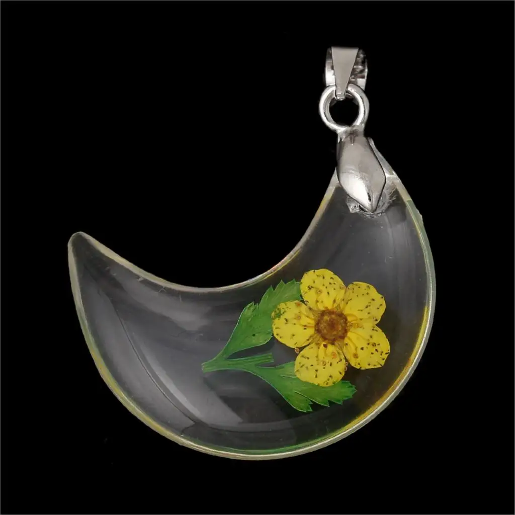 DoreenBeads Resin Charm Pendants Moon Transparent Flower Pattern 3.6cm(1 3/8&quot) x 27.0mm(1 1/8&quot) 1 Pc Hot new | Украшения и