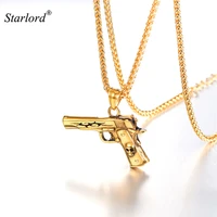 m9 pistol pendant necklace stainless steelgoldblack hip hop weapon jewelry skull gun jewelry gift for men gp3248