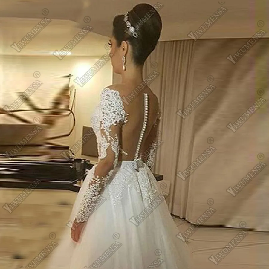 Vestido De Noiva свадебное платье из тюля с длинными рукавами 2018 сексуальное вечернее