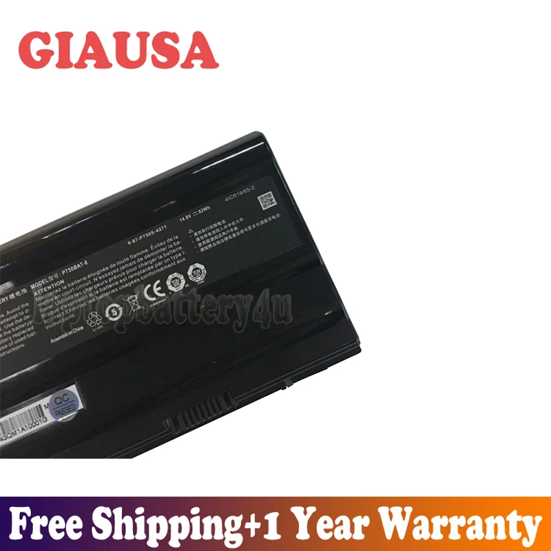 GIAUSA Новинка 14 8 V 82Wh P750BAT батарея для Clevo P750DM3 G P750ZM P771ZM NP9752 EON17 X серии|Аккумуляторы