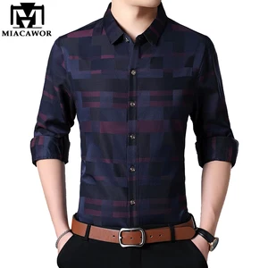 Мужская хлопковая приталенная рубашка с длинным рукавом MIACAWOR, Повседневная Деловая Классическая рубашка, C449, весна 2022