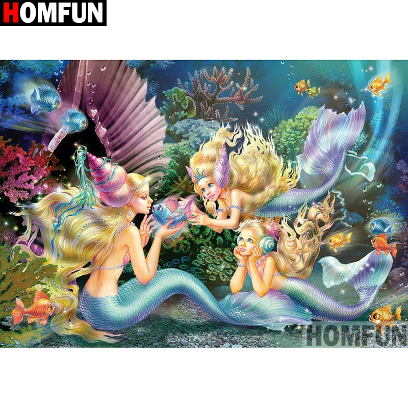 Алмазная живопись HOMFUN русалка полноразмерная/круглая вышивка сделай сам 3D
