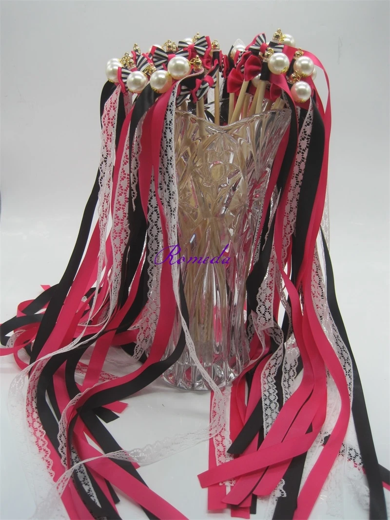 

10pcs/lot Newest Wedding Ribbon Wands With Pearl and Bowknot ,ribbon Twirling Streamers