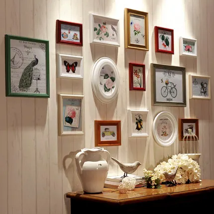 

Pastoral Style Wooden Frames Set Home Restaurant Decor 16 Pcs Photo Frames Set Picture Frame For Wall Background porta retrato