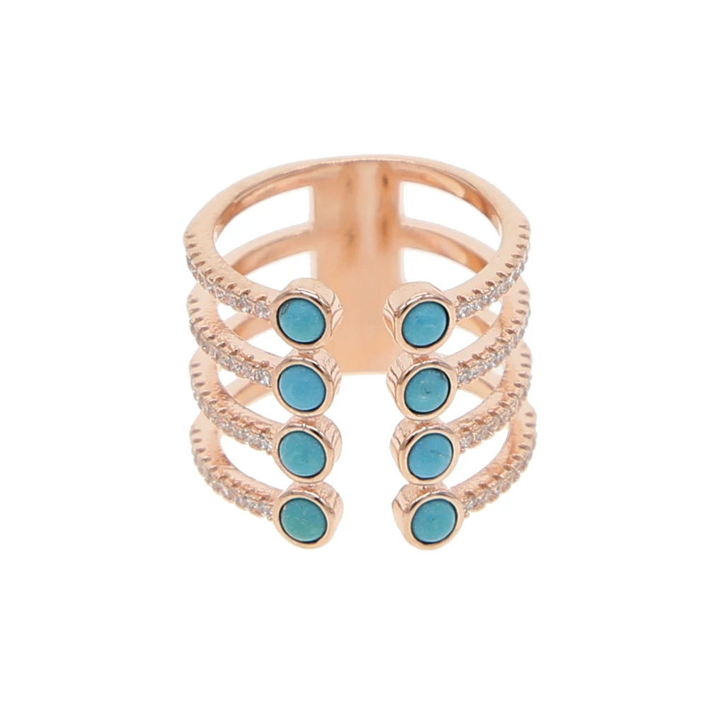 rose gold Бирюзовый камень кольцо полный палец ювелирные изделия Современный Высокое качество широкий диапазон cz бар обручальное кольцо для женщин - Цвет основного камня: rose gold