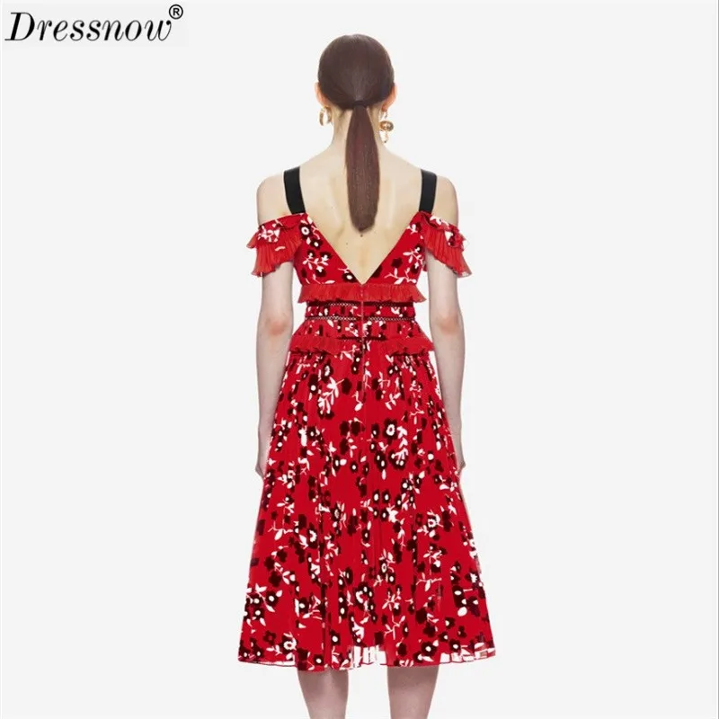 Dressnow, женское платье-майка с оборками, платье миди, бохо, одежда для девушек, сексуальное платье с открытыми плечами, зеленое, красное, с цветочным узором и открытой спиной, платья