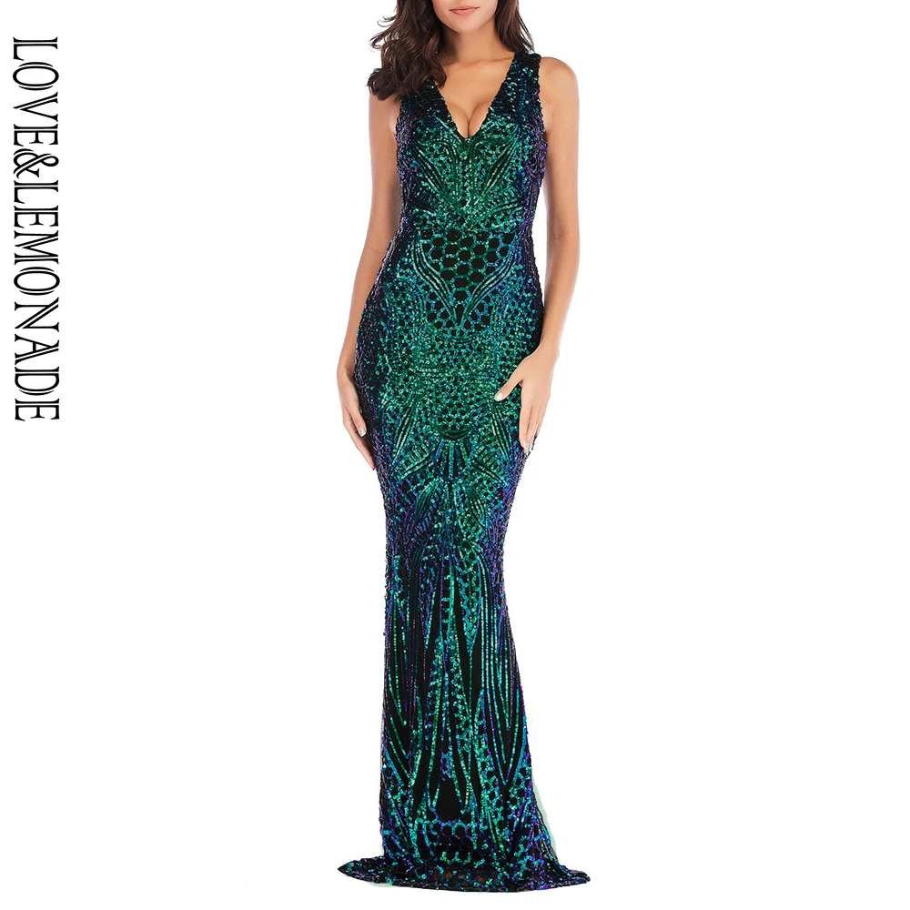 LOVE & LEMONADE Сексуальные Зеленые v образным вырезом геометрические узоры Блестки