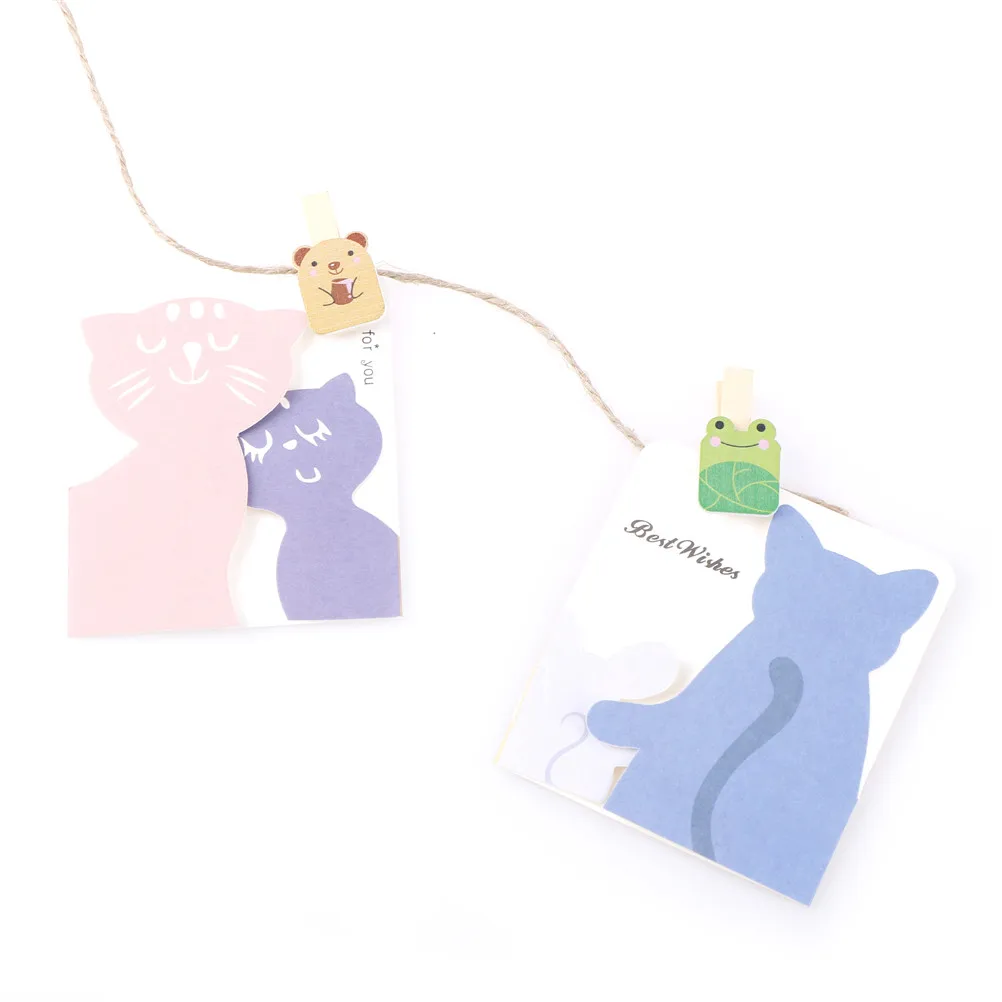 10pcs DIY School Office Binding Supplies Cartoon Wooden Paper Clip Bookmark For Album With Rope Message Stickers | Канцтовары для