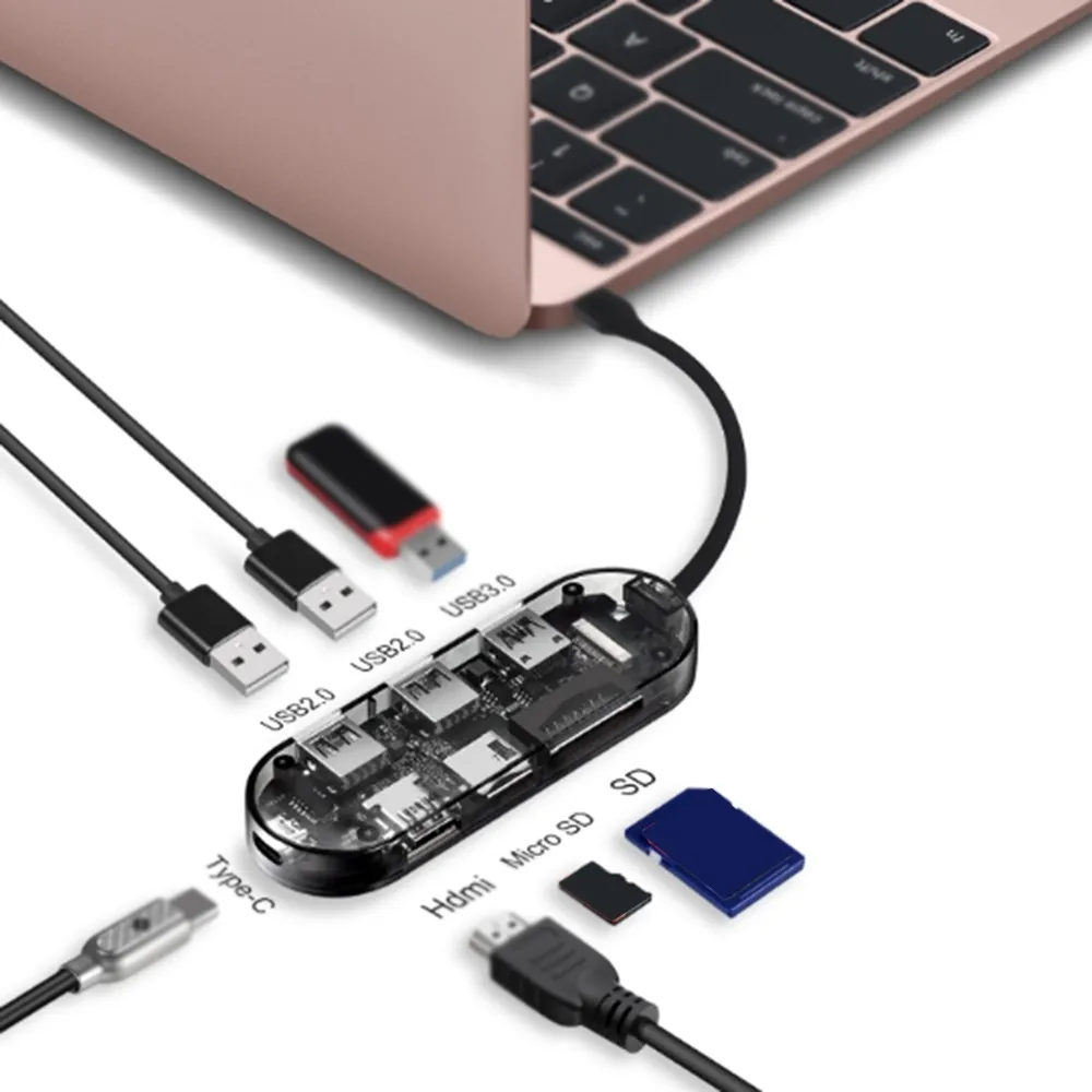 7 в 1 usb хаб тип c к HDMI 4K + USB 3 0 2 TF/SD кард ридер C несколькими портами адаптер для Macbook